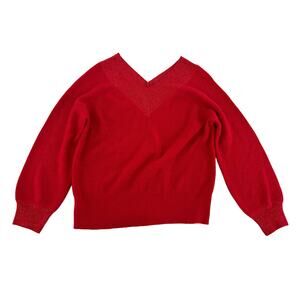 Boston Proper Red V-Neck Knit Tinsel Sweater Women XL Holiday Christmas Preppy